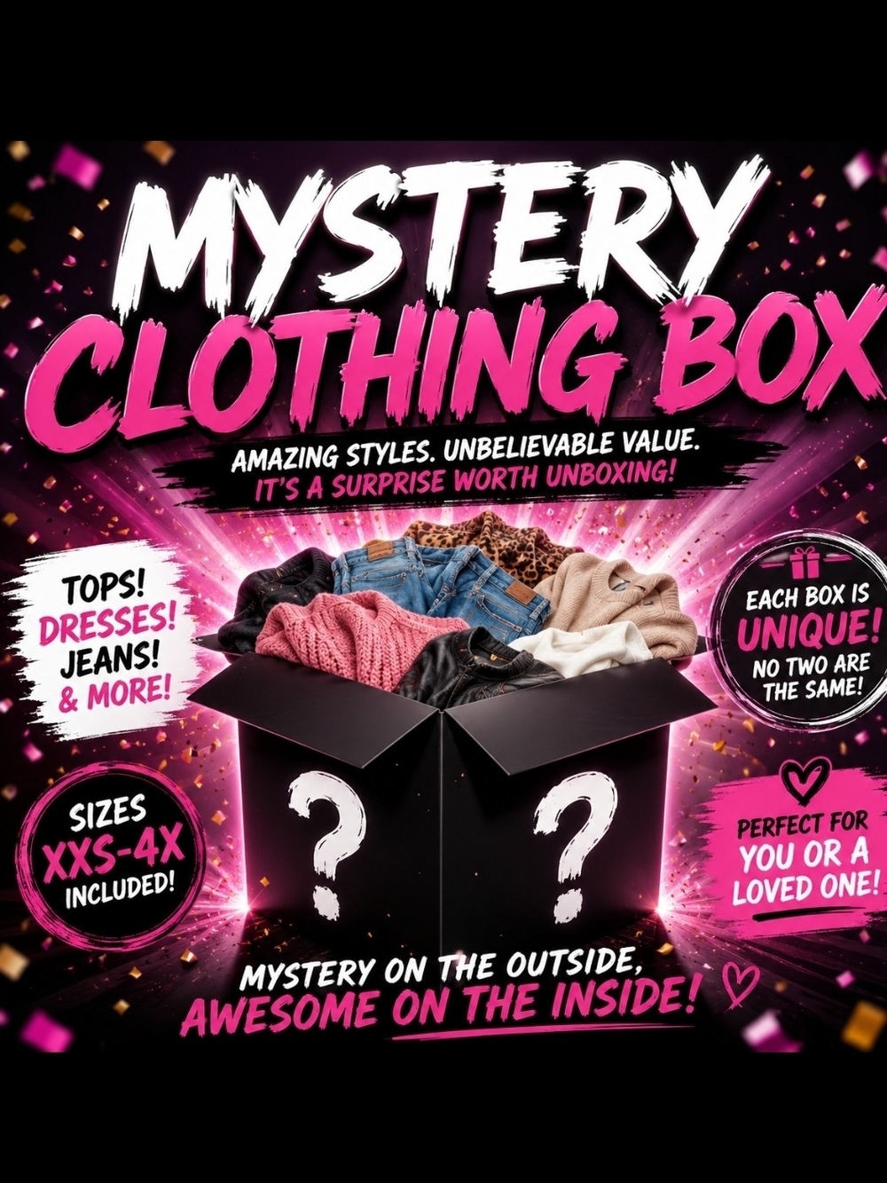 Mystery Clothing Box -Size 4X ALL NEW With Tags. 5-10 Items In Each Box